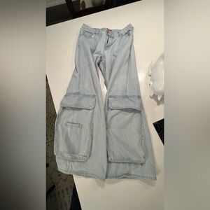 REDBAT Light Blue Women's Slouchy High-Rise Jean Cargo Pants size W12